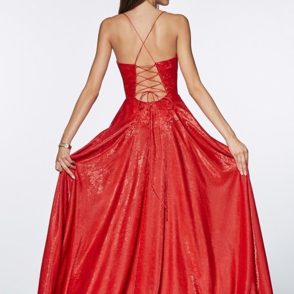 Copper Glitter Leg Slit Open Back Prom Dress C525 - Picture 5 of 8